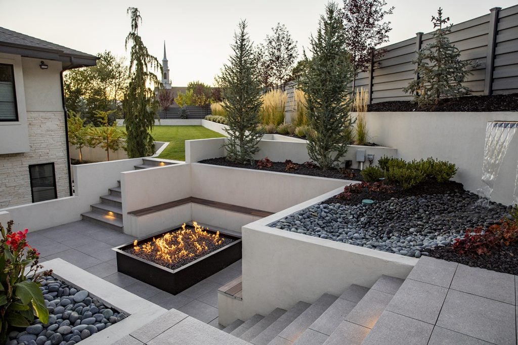 Hardscape design is more than just rock work, stones and pavers. If you have multiple levels in your home landscape, consider a hardscape design with stairs. Hardscape stairs can be natural stone, cement, pavers or a mix of textures.