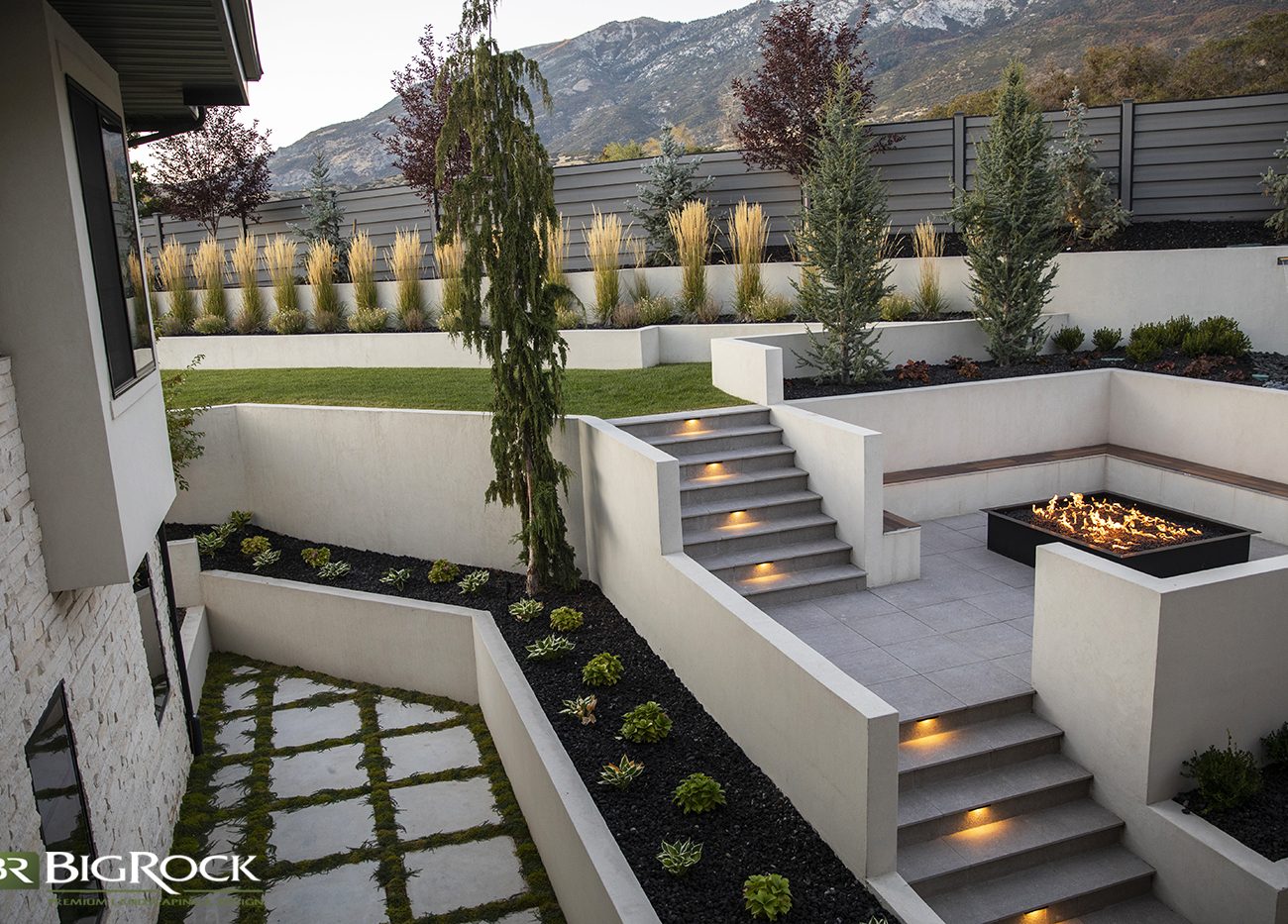 luxury stone landscaping with stairs