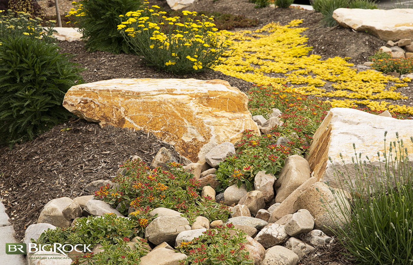 residential landscaping with natural stone