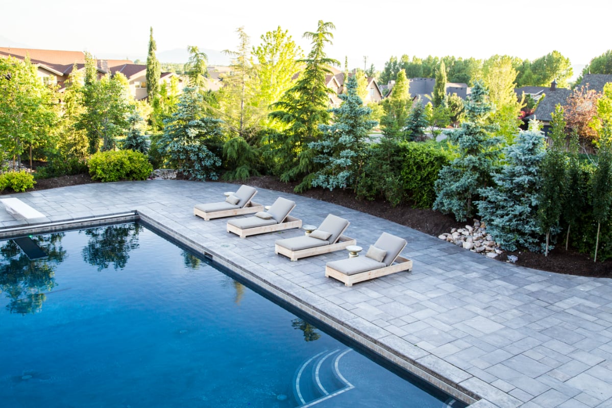 Slide from deck into pool.  Pool houses, Backyard pool designs