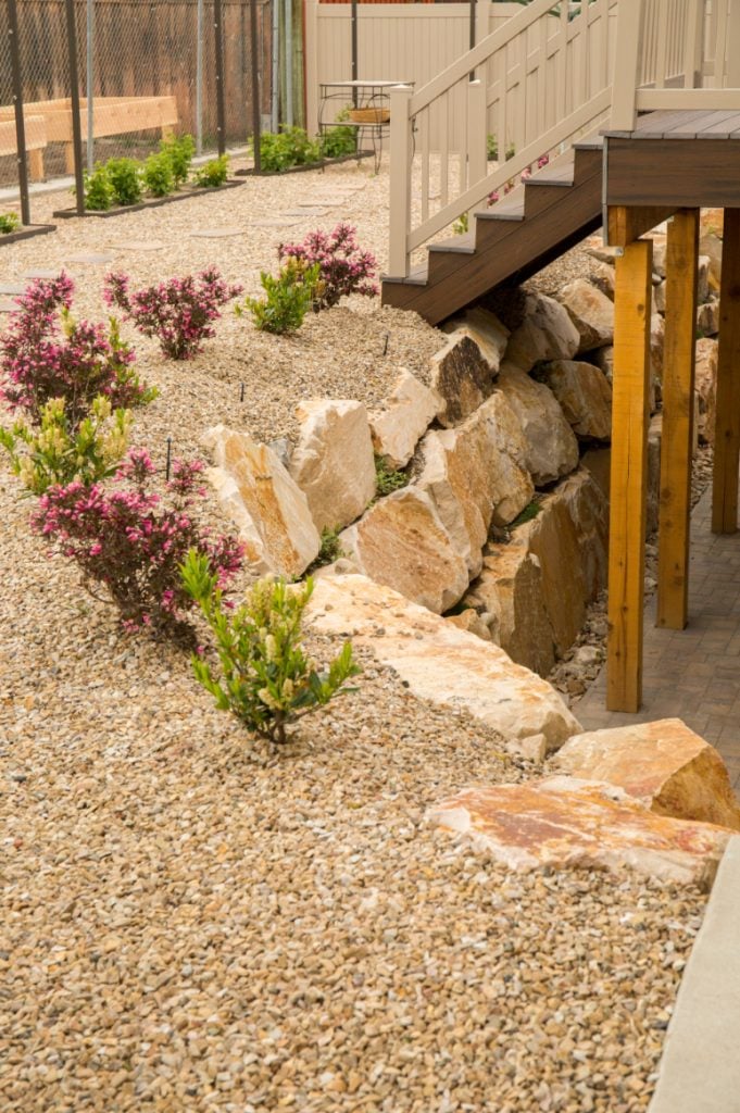 Alternating the species of the shrubs helped add interest, and in a few short seasons, this will be a filled-out border for the backyard