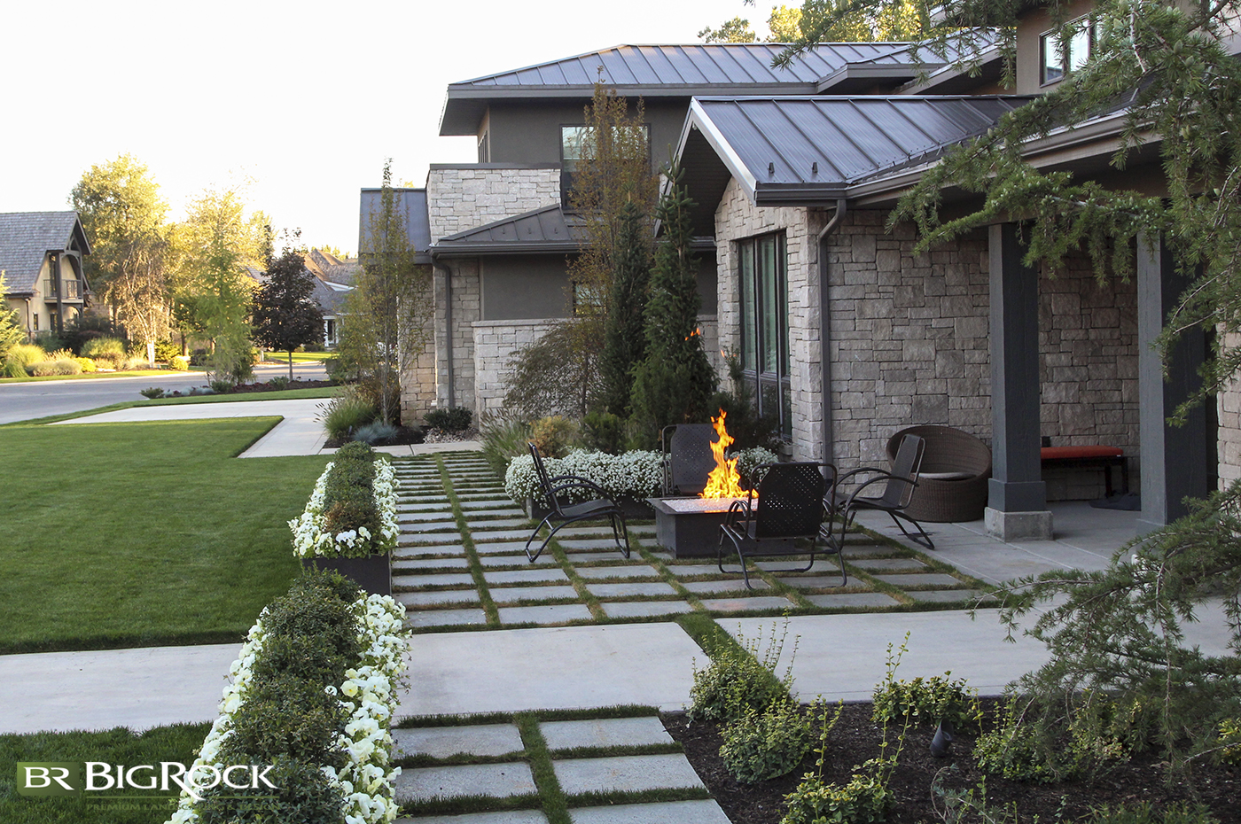 Break up grass and garden beds with pavers or cement designs to create landscaping interest and unique options for landscaping.