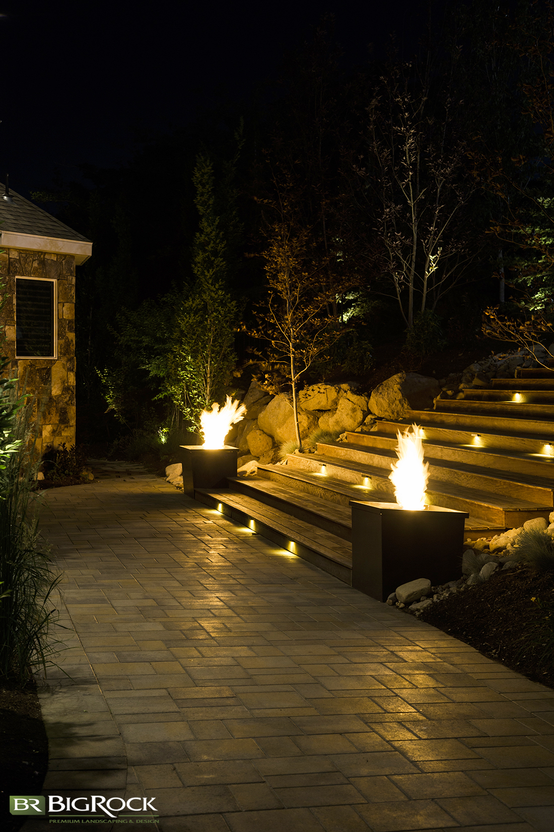 Big Rock Landscaping consider every element of a landscape design for our clients. We help elevate your landscape with jaw dropping lighting options and fire features.