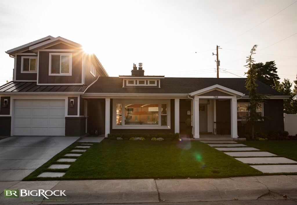 This image features pathways and walkways utilizing hardscaping elements for front yard.